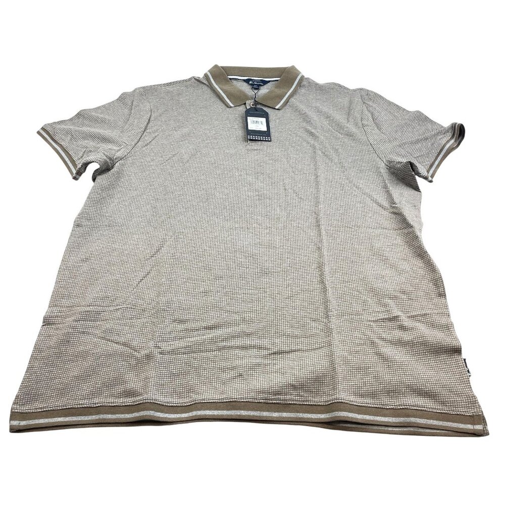 Ben Sherman Men's Short Sleeve Brown Knit Polo Golf Shirt Banded Hem SZ XXL NWT
